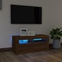 Mueble de TV con luces LED roble marrón 90x35x40 cm de vidaXL, Muebles TV - Ref: Foro24-822723, Precio: 57,51 €, Descuento: %