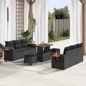 Conjunto de sofás de jardín con cojín 9 pcs Negro en Sofás de exterior | Comprar online en Foru.es