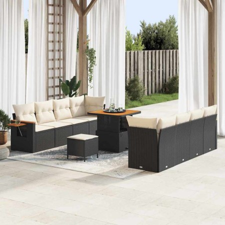 Conjunto de sofás de jardín con cojín 11 pcs Negro y crema en Sofás de exterior | Comprar online en Foru.es