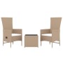 Juego de muebles jardín 3 piezas acero y ratán sintético beige de vidaXL, Conjuntos de jardín - Ref: Foro24-3157662, Precio: ...