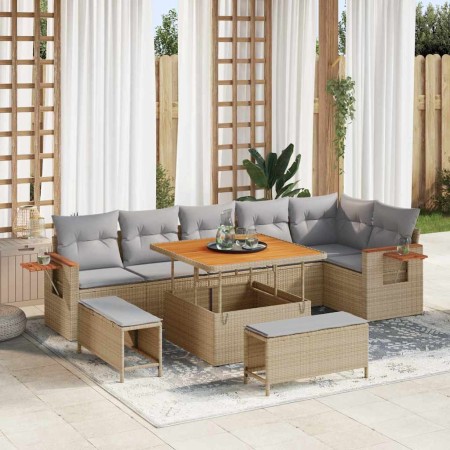 Conjunto de sofá de jardín con cojín 9 pcs beige y gris claro en Sofás de exterior | Comprar online en Foru.es