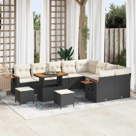 Conjunto de sofá de jardín con cojín 12 pcs Negro y crema en Sofás de exterior | Comprar online en Foru.es
