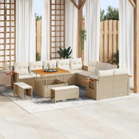 Conjunto de sofás de jardín con cojín 13 pcs Beige y Crema en Sofás de exterior | Comprar online en Foru.es