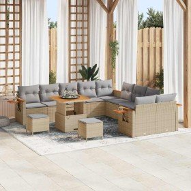 Conjunto de sofá de jardín con cojín 13 pcs beige y gris claro en Sofás de exterior | Comprar online en Foru.es
