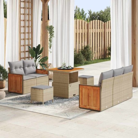 Conjunto de sofá de jardín con cojín 8 pcs beige y gris claro en Sofás de exterior | Comprar online en Foru.es