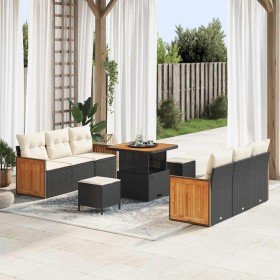 Conjunto de sofá de jardín con cojín Manual 9 pcs Negro y crema en Sofás de exterior | Comprar online en Foru.es