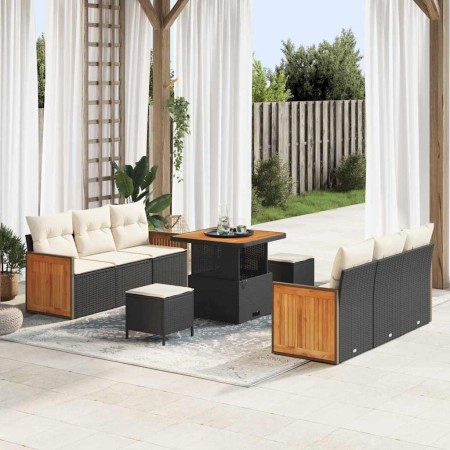 Conjunto de sofá de jardín con cojín Manual 9 pcs Negro y crema en Sofás de exterior | Comprar online en Foru.es