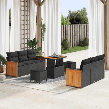 Conjunto de sofá de jardín con cojín Manual 9 pcs Negro en Sofás de exterior | Comprar online en Foru.es