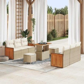 Conjunto de sofá de jardín con cojín 9 pcs beige y crema en Sofás de exterior | Comprar online en Foru.es