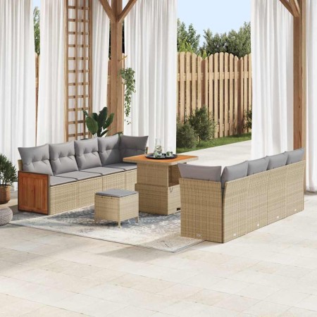 Conjunto de sofá de jardín con cojín 11 pcs beige y gris claro en Sofás de exterior | Comprar online en Foru.es