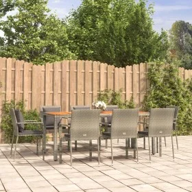 Set comedor jardín 9 pzas y cojines ratán sintético gris de vidaXL, Conjuntos de jardín - Ref: Foro24-3184974, Precio: 730,79...