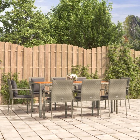 Set comedor jardín 9 pzas y cojines ratán sintético gris de vidaXL, Conjuntos de jardín - Ref: Foro24-3184974, Precio: 675,85...