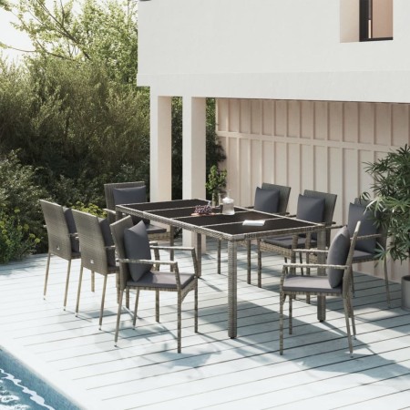 Set comedor jardín 9 pzas y cojines ratán sintético gris de vidaXL, Conjuntos de jardín - Ref: Foro24-3157962, Precio: 694,66...