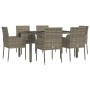Set comedor jardín 7 pzas y cojines ratán sintético gris de vidaXL, Conjuntos de jardín - Ref: Foro24-3185008, Precio: 442,01...