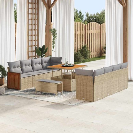 Conjunto de sofá de jardín con cojín 11 pcs beige y gris claro en Sofás de exterior | Comprar online en Foru.es