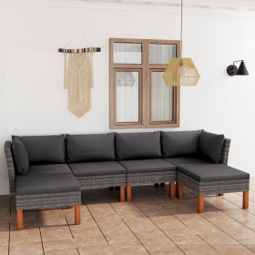 Set de muebles de jardín 6 pzas y cojines ratán sintético gris en Conjuntos de jardín | Comprar online en Foru.es