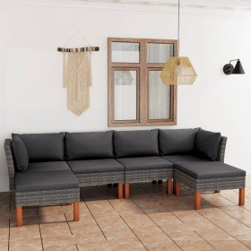 Set de muebles de jardín 6 pzas y cojines ratán sintético gris en Conjuntos de jardín | Comprar online en Foru.es