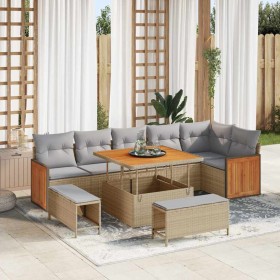 Conjunto de sofá de jardín con cojín 9 pcs beige y gris claro en Sofás de exterior | Comprar online en Foru.es