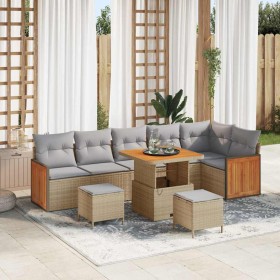 Conjunto de sofá de jardín con cojín 9 pcs beige y gris claro en Sofás de exterior | Comprar online en Foru.es