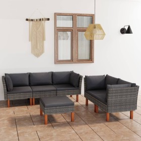 Set de muebles de jardín 6 pzas y cojines ratán sintético gris en Conjuntos de jardín | Comprar online en Foru.es
