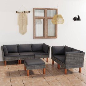 Set de muebles de jardín 6 pzas y cojines ratán sintético gris en Conjuntos de jardín | Comprar online en Foru.es