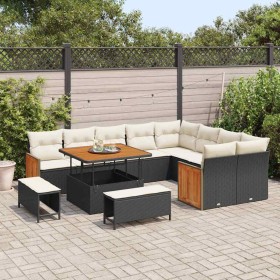 Conjunto de sofá de jardín con cojín 12 pcs Negro y crema en Sofás de exterior | Comprar online en Foru.es