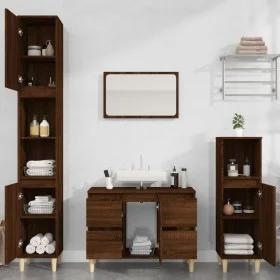 Set de muebles baño 3 pzas madera contrachapada roble marrón de vidaXL, Muebles de baño - Ref: Foro24-3185604, Precio: 212,27...