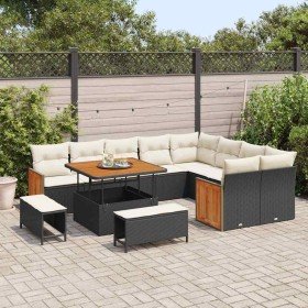 Conjunto de sofá de jardín con cojín 12 pcs Negro y crema en Sofás de exterior | Comprar online en Foru.es