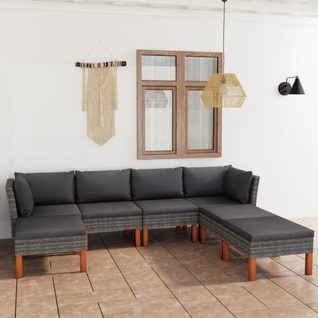 Set de muebles de jardín 7 pzas y cojines ratán sintético gris en Conjuntos de jardín | Comprar online en Foru.es