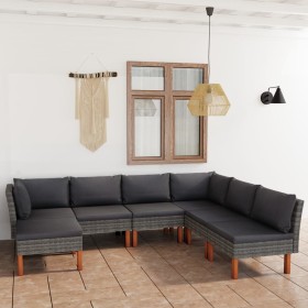Set de muebles de jardín 7 pzas y cojines ratán sintético gris en Conjuntos de jardín | Comprar online en Foru.es
