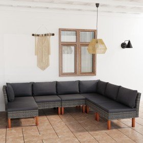 Set de muebles de jardín 7 pzas y cojines ratán sintético gris en Conjuntos de jardín | Comprar online en Foru.es