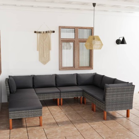 Set de muebles de jardín 8 pzas y cojines ratán sintético gris en Conjuntos de jardín | Comprar online en Foru.es