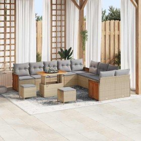 Conjunto de sofá de jardín con cojín 13 pcs beige y gris claro en Sofás de exterior | Comprar online en Foru.es