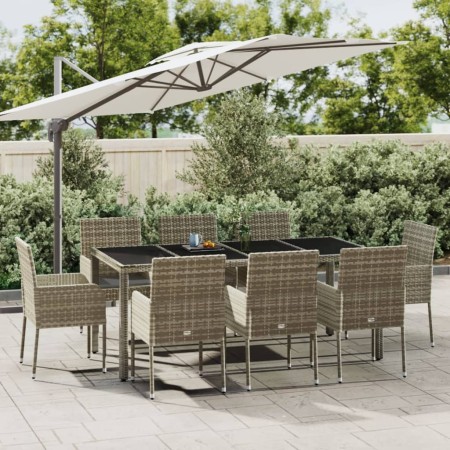 Set comedor jardín 9 pzas y cojines ratán sintético gris de vidaXL, Conjuntos de jardín - Ref: Foro24-3185010, Precio: 611,92...