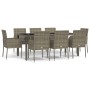 Set comedor jardín 9 pzas y cojines ratán sintético gris de vidaXL, Conjuntos de jardín - Ref: Foro24-3185010, Precio: 611,92...