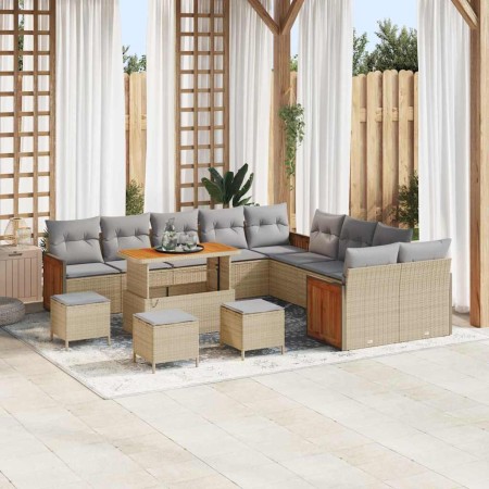 Conjunto de sofá de jardín con cojín 14 pcs beige y gris claro en Sofás de exterior | Comprar online en Foru.es
