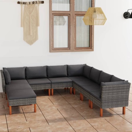 Set de muebles de jardín 9 pzas y cojines ratán sintético gris en Conjuntos de jardín | Comprar online en Foru.es