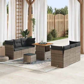 Conjunto de sofá de jardín con cojín 9 pcs Gris ratán sintético en Sofás de exterior | Comprar online en Foru.es