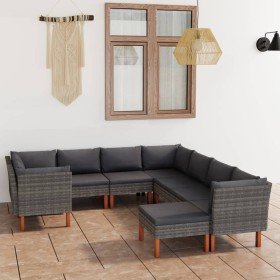 Set de muebles de jardín 9 pzas y cojines ratán sintético gris en Conjuntos de jardín | Comprar online en Foru.es