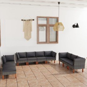 Set de muebles de jardín 10 pzas y cojines ratán sintético gris en Conjuntos de jardín | Comprar online en Foru.es