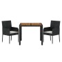 Set comedor de jardín 3 pzas con cojines ratán sintético negro de vidaXL, Conjuntos de jardín - Ref: Foro24-3185011, Precio: ...