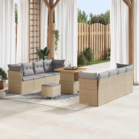 Conjunto de sofá de jardín con cojín 11 pcs Beige y Gris Claro en Sofás de exterior | Comprar online en Foru.es