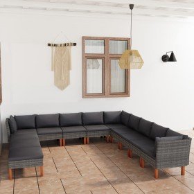 Set de muebles de jardín 12 pzas y cojines ratán sintético gris en Conjuntos de jardín | Comprar online en Foru.es