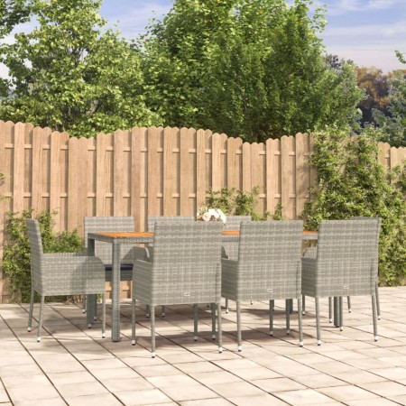 Set comedor jardín 9 pzas y cojines ratán sintético gris de vidaXL, Conjuntos de jardín - Ref: Foro24-3185022, Precio: 599,93...
