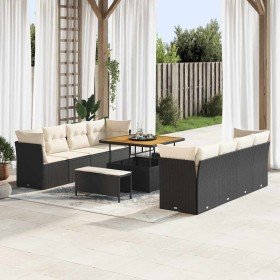 Conjunto de sofá de jardín 11 pcs Negro y crema ratán sintético en Sofás de exterior | Comprar online en Foru.es
