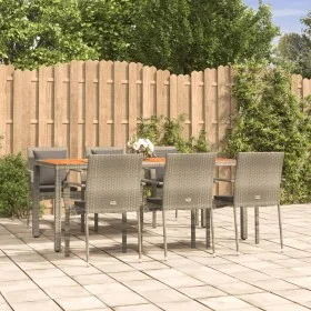 Set comedor jardín 7 pzas y cojines ratán sintético gris de vidaXL, Conjuntos de jardín - Ref: Foro24-3184973, Precio: 552,30...