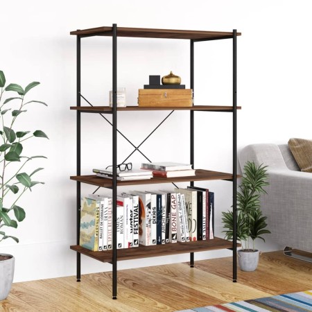 Estantería 4 niveles negra y madera oscura 80x40x130 cm en Librerías y estanterías | Comprar online en Foru.es