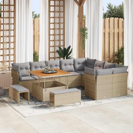 Conjunto de sofá de jardín con cojín 12 pcs beige y gris claro en Sofás de exterior | Comprar online en Foru.es