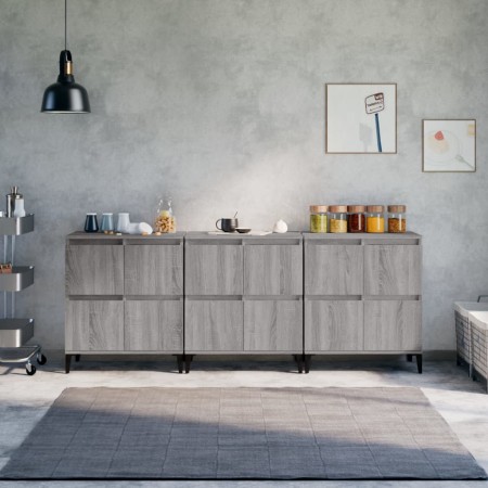 Aparadores 3 uds madera contrachapada gris Sonoma 60x35x70 cm de vidaXL, Aparadores - Ref: Foro24-3185781, Precio: 229,26 €, ...
