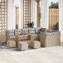 Conjunto de sofá de jardín con cojín 13 pcs beige y gris claro en Sofás de exterior | Comprar online en Foru.es